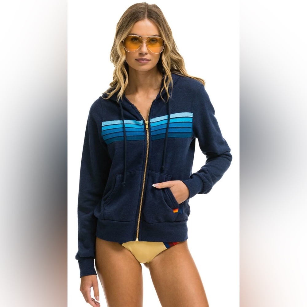 NWT-Unisex Aviator Nation 5-Stripe hoodie Navy/Blue Size Medium